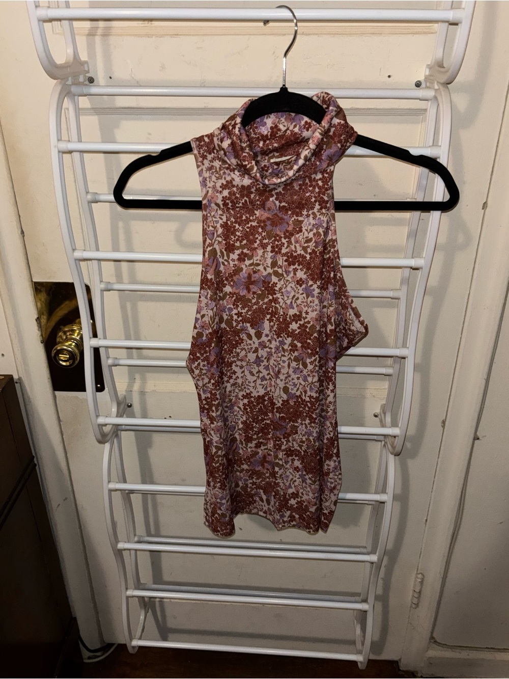 Free People Floral Sleeveless Mock Neck Top in Rust and Blush Boho Hippie